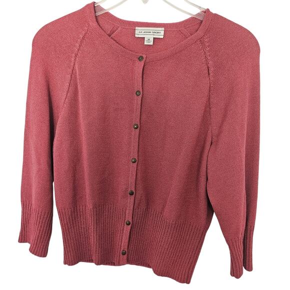 Vintage St. John Sport Blush Pink Cardigan Sweater sz Medium Designer Basic - Picture 1 of 8